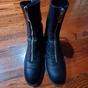 Zara Leather Lug Sole Zipper Front Boots